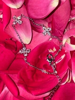 Delicate White Gold Clear Stone Floral Bracelet - Crystal Flower